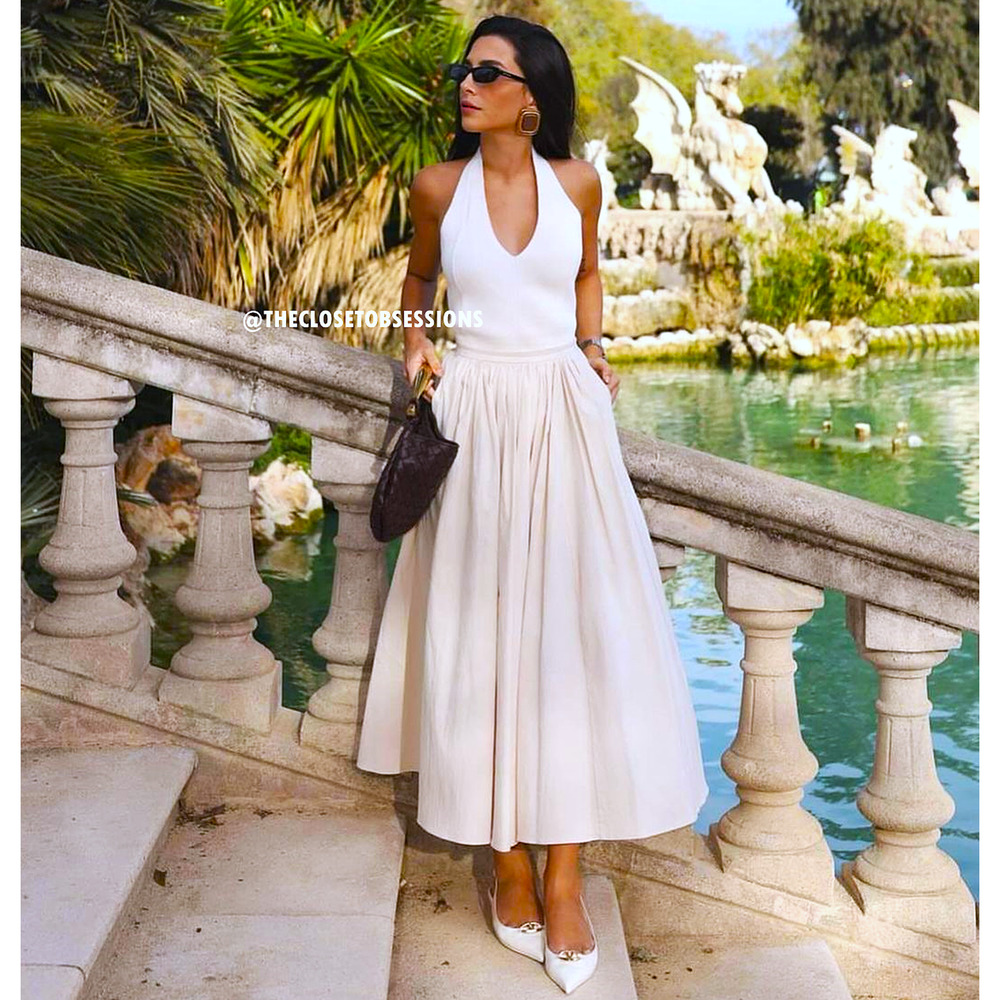 Zara NWT Cream Textured Cotton High Waist Pleated Full Midi Skirt M L - Picture 10 of 16
